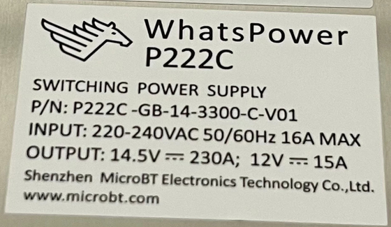 Whatsminer M30s M31s M32 için Whatspower P222C Güç Kaynağı PSU'su